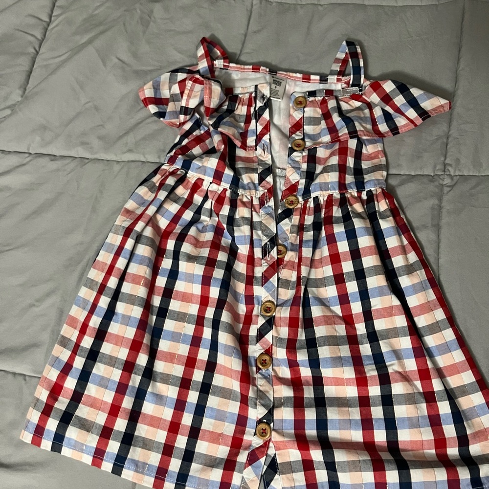 Colorful Plaid Kids Dress with Button Accents